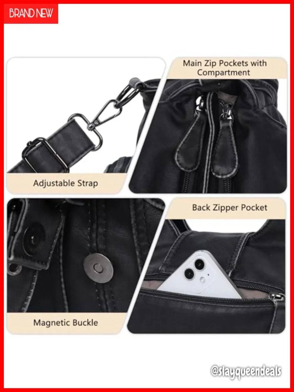 Vegan Leather Hobo Shoulder Bag Tote Purse with Crossbody Strap Roomy